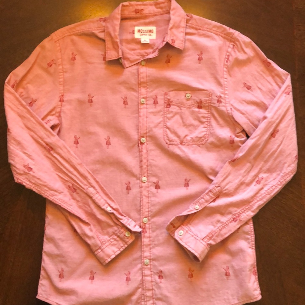 Mossimo Small Hula Girl Long Sleeve Button Down